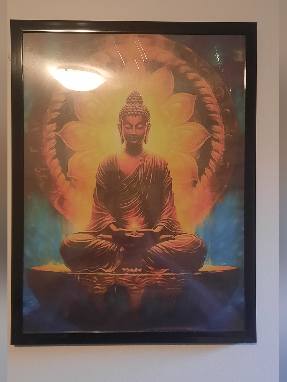 Sunset Buddha Wall Art Print - Orange & Blue